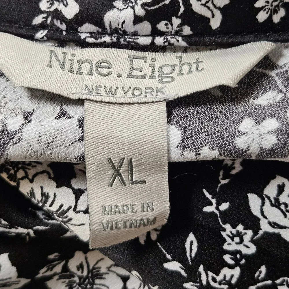 Nine Eight New York Tunic Womens Size XL Black White Floral Top Long Sleeve - Picture 7 of 9